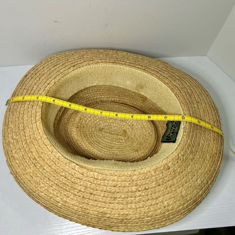 Scala Golf Beach Wide Brim Men's Tan Straw Hat Olive Green Ribbon Detail - Picture 7 of 9